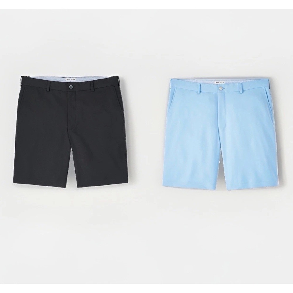 2 Peter Millar Crown Sport Salem Performance Shorts Size 36 Black & Cottage Blue